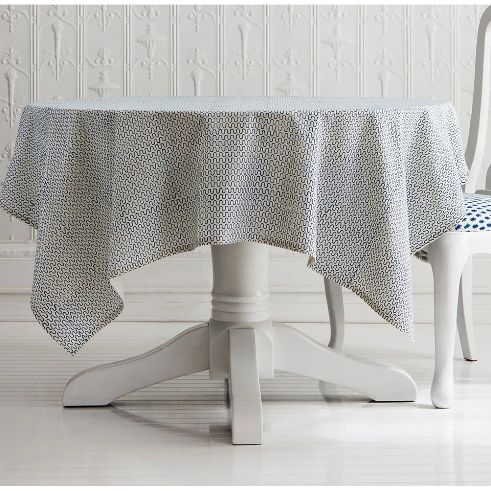 Les Indiennes Gigi 58" Square Tablecloth Indigo Blue Organic Cotton Hand Blocked
